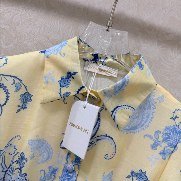 Zimmerman Light Yellow & Blue Paisley Shirt Dress with Belt - Picture 2 of 9
